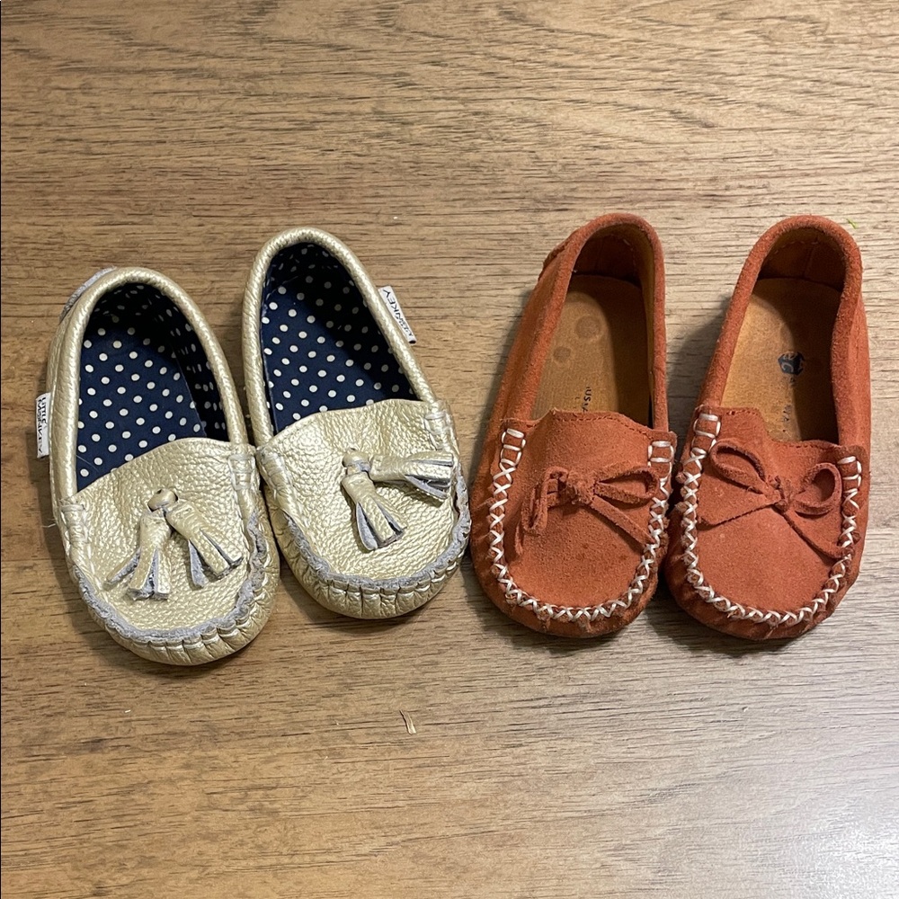 Gold Tassel & Orange Suede Kids Moccasin Twin Pack